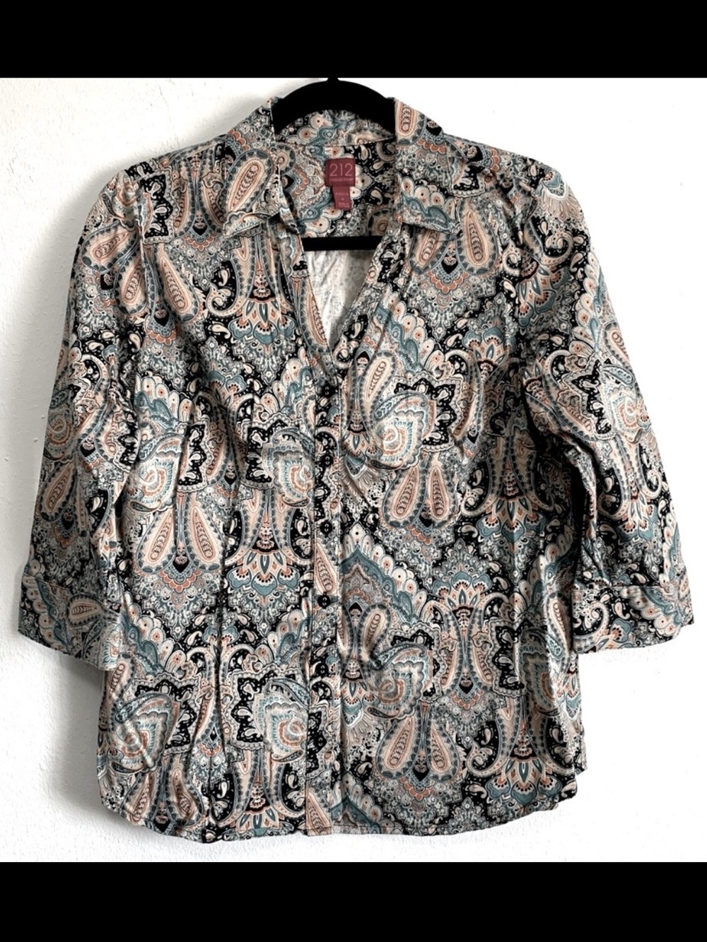 212 Collection Paisley Print Stretch Cotton Buttoned Top
